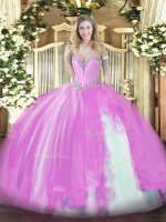 Sleeveless Tulle Floor Length Lace Up Sweet 16 Dress in Lilac with Beading and Ruffles(SKU SJQDDT1336002-2BIZ)