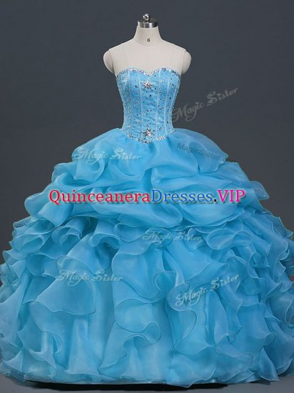 Delicate Floor Length Ball Gowns Sleeveless Baby Blue 15 Quinceanera Dress Lace Up - Click Image to Close