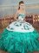 Clearance Turquoise Lace Up Quinceanera Dress Embroidery and Ruffles and Bowknot Sleeveless Floor Length