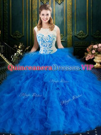 Spectacular Scoop Sleeveless Zipper Sweet 16 Dresses Blue Tulle