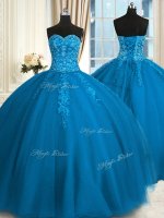 Fashion Ball Gowns Quinceanera Dresses Teal Sweetheart Tulle Sleeveless Floor Length Lace Up