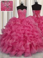 Colorful Sleeveless Floor Length Beading and Ruffles Lace Up Vestidos de Quinceanera with Hot Pink(SKU PSSW0454-8BIZ)