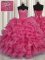 Colorful Sleeveless Floor Length Beading and Ruffles Lace Up Vestidos de Quinceanera with Hot Pink