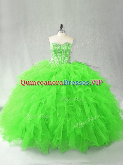 Sleeveless Lace Up Floor Length Beading and Ruffles Quinceanera Dress - Click Image to Close