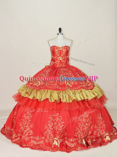 Dramatic Floor Length Red Quinceanera Dress Sweetheart Sleeveless Lace Up - Click Image to Close