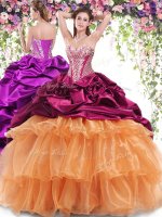 Deluxe Multi-color Sweetheart Lace Up Beading and Ruffled Layers and Pick Ups 15 Quinceanera Dress Brush Train Sleeveless(SKU SJQDDT834002BIZ)