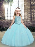 Scoop Sleeveless Tulle Little Girls Pageant Dress Beading and Appliques Lace Up