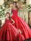 Floor Length Lace Up Quinceanera Dress Red for Military Ball and Sweet 16 and Quinceanera with Appliques