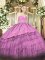 Customized Sleeveless Floor Length Beading and Lace and Embroidery and Ruffled Layers Zipper Quinceanera Gown with Fuchsia