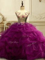 Dramatic Fuchsia Scoop Lace Up Appliques and Ruffles and Sequins Military Ball Gown Sleeveless(SKU YSQD078-2BIZ)