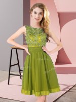 Hot Sale Olive Green Empire Scoop Sleeveless Chiffon Mini Length Backless Beading and Appliques Damas Dress(SKU BMT0373-6BIZ)