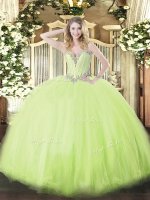 Inexpensive Floor Length Yellow Green Quince Ball Gowns Sweetheart Sleeveless Lace Up