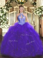 Ruffles and Sequins Sweet 16 Dresses Purple Lace Up Sleeveless Floor Length