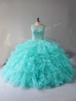 Aqua Blue Quinceanera Gowns Sweet 16 and Quinceanera with Beading and Ruffles Scoop Sleeveless Lace Up(SKU PSSW0836BIZ)