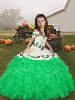 Floor Length Ball Gowns Sleeveless Green Little Girl Pageant Dress Lace Up