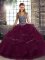 Floor Length Dark Purple 15 Quinceanera Dress Tulle Sleeveless Beading and Ruffles