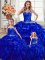 Royal Blue Sleeveless Organza Lace Up Quinceanera Gown for Military Ball and Sweet 16 and Quinceanera