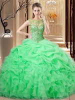 Fine Sleeveless Floor Length Beading and Ruffles and Pick Ups Lace Up Sweet 16 Dresses with