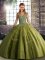 Olive Green Tulle Lace Up Straps Sleeveless Floor Length Quinceanera Gown Beading and Appliques