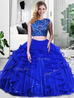 Tulle Sleeveless Floor Length Quinceanera Dresses and Lace and Ruffles