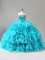 Organza Sweetheart Sleeveless Lace Up Ruffles and Sequins Quinceanera Dress in Aqua Blue