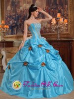 Gold Flower Decorate With Strapless Sky Blue Quinceanera Dress In Bottineau North Dakota/ND(SKU QDZY382-DBIZ)