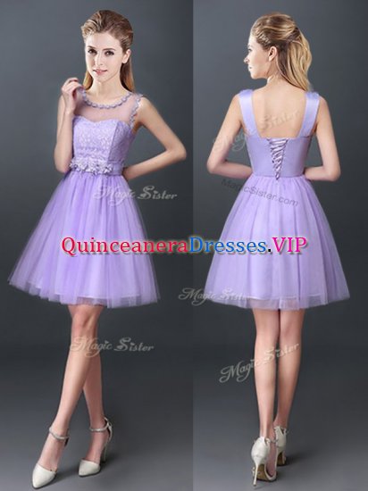 Lavender Scoop Lace Up Lace Vestidos de Damas Sleeveless - Click Image to Close