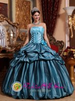 Ebersberg Wholesale Blue Hand Made Flower Pick-ups Sweet Quinceanera Dress With Strapless Taffeta