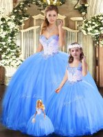 Eye-catching Sweetheart Sleeveless Tulle Vestidos de Quinceanera Beading Lace Up