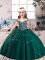 Dark Green Sleeveless Beading Floor Length Little Girl Pageant Gowns