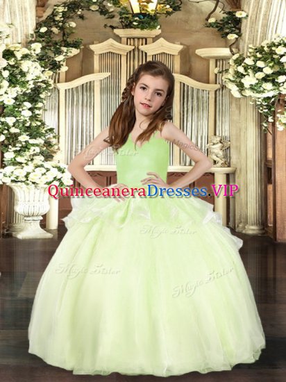 Straps Sleeveless Pageant Gowns For Girls Floor Length Beading Yellow Green Organza - Click Image to Close