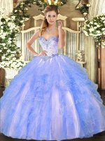 Popular Blue And White Sleeveless Tulle Lace Up Sweet 16 Dress for Military Ball and Sweet 16 and Quinceanera