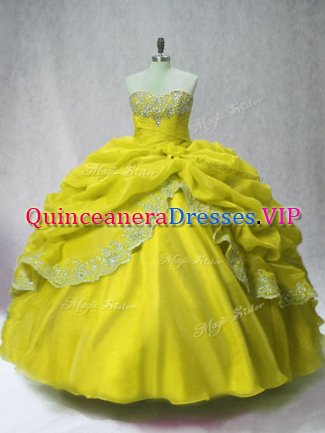 New Arrival Sweetheart Sleeveless Organza Quinceanera Dresses Beading and Appliques and Pick Ups Lace Up