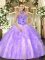 Lavender Quinceanera Gown Military Ball and Sweet 16 and Quinceanera with Beading and Ruffles Halter Top Sleeveless Lace Up