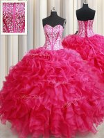 Organza Sweetheart Sleeveless Lace Up Beading and Ruffles 15th Birthday Dress in Hot Pink(SKU PSSW0471BIZ)