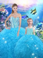 Baby Blue Ball Gowns Beading and Ruffles Sweet 16 Dresses Lace Up Organza Sleeveless Floor Length