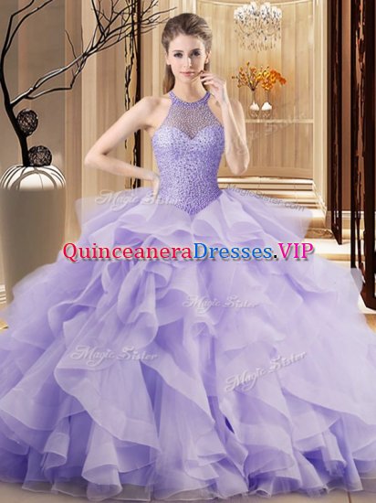 Lavender Sleeveless Sweep Train Beading and Ruffles Quinceanera Dress - Click Image to Close