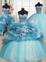 Sweetheart Sleeveless Organza and Tulle Sweet 16 Dresses Beading and Ruffles Lace Up