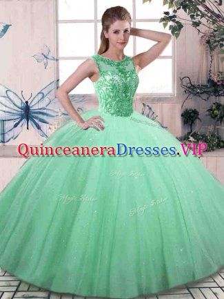 Apple Green Sleeveless Beading Floor Length Quinceanera Dresses