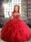 Attractive Sleeveless Floor Length Ruffles Lace Up Pageant Dress Womens with Red