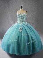 Clearance Blue Vestidos de Quinceanera Sweet 16 and Quinceanera with Appliques Halter Top Sleeveless Lace Up