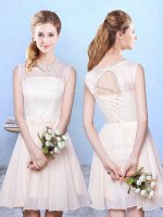 Fashionable Champagne Empire Lace Damas Dress Lace Up Chiffon Sleeveless Knee Length