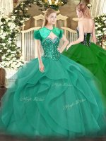 Glamorous Turquoise Lace Up Sweet 16 Dresses Beading and Ruffles Sleeveless Floor Length