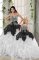 Decent Floor Length Ball Gowns Sleeveless White and Black Quinceanera Gown Lace Up
