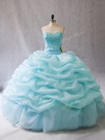 Beautiful Ball Gowns Ball Gown Prom Dress Aqua Blue Sweetheart Organza Sleeveless Floor Length Lace Up(SKU PSSW0972-1BIZ)