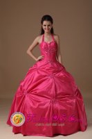 Shenfield East Anglia Hot Pink Halter Quinceanera Dress Beading and Pick-ups For Exclusive Sweetheart
