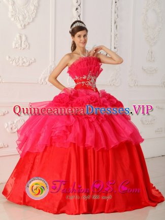 William Morris Argentina Beautiful Red Strapless Appliques Decorate Waist For Quinceanera Dress