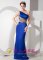 Goya Argentina Stylish Royal Blue Column Quinceanera Dama Dress with One Shoulder Brush Train Taffeta Lepard