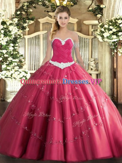 Floor Length Hot Pink 15 Quinceanera Dress Sweetheart Sleeveless Lace Up - Click Image to Close