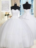 Sweetheart Sleeveless Lace Up Vestidos de Quinceanera White Tulle